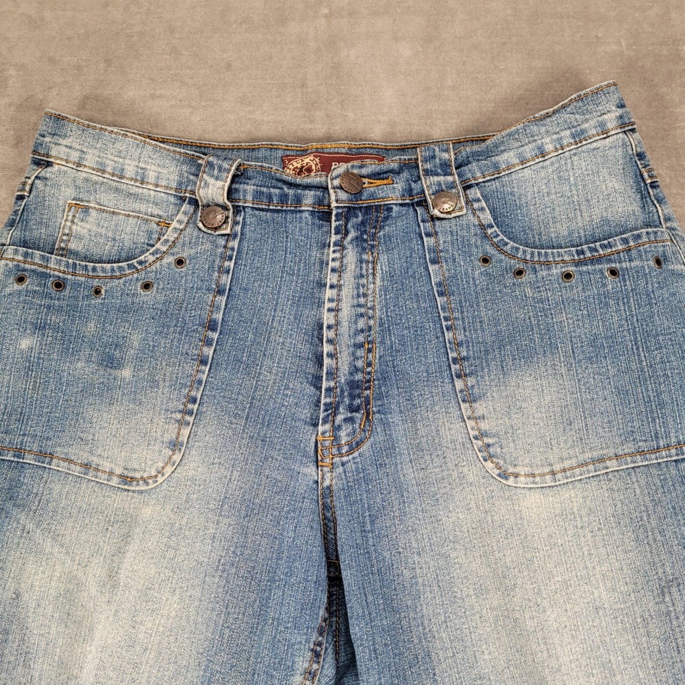 Deeso Denim Capri Pants‎ Y2K Pockets Grommets Light Wash Jeans Size 14